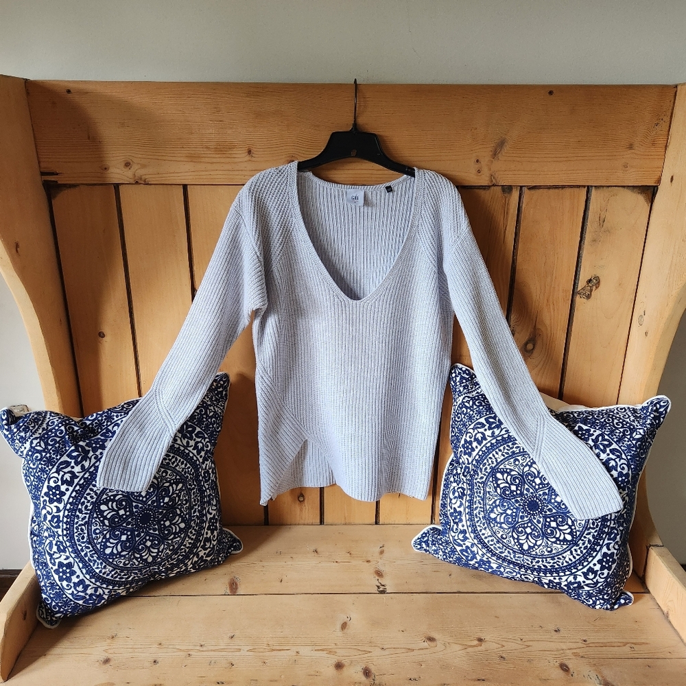 CAbi Ribbed Knit Sweater in Light Gray
